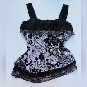 Chic Black and White Floral Camisole , size L